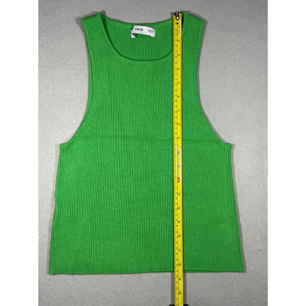 Capsule Layering Mango MNG Ribbed Knit Sweater Tank Green Crew Neck Size Med - Picture 3 of 7